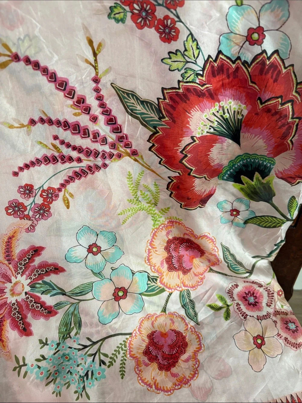 Johnny Was 100% Silk Floral Scarf—GORGEOUS! Reds, Pinks, Greens & More. EUC! - Picture 5 of 6